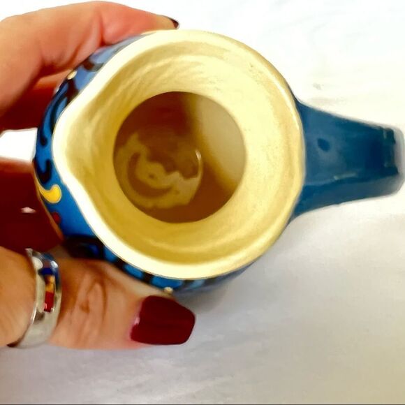 Vintage Ceramic Creamer Blue Handmade Hand Painted - Picture 8 of 9